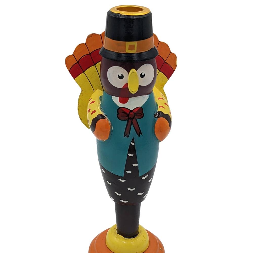 Vintage Turkey Holiday Candle Holder- Wood